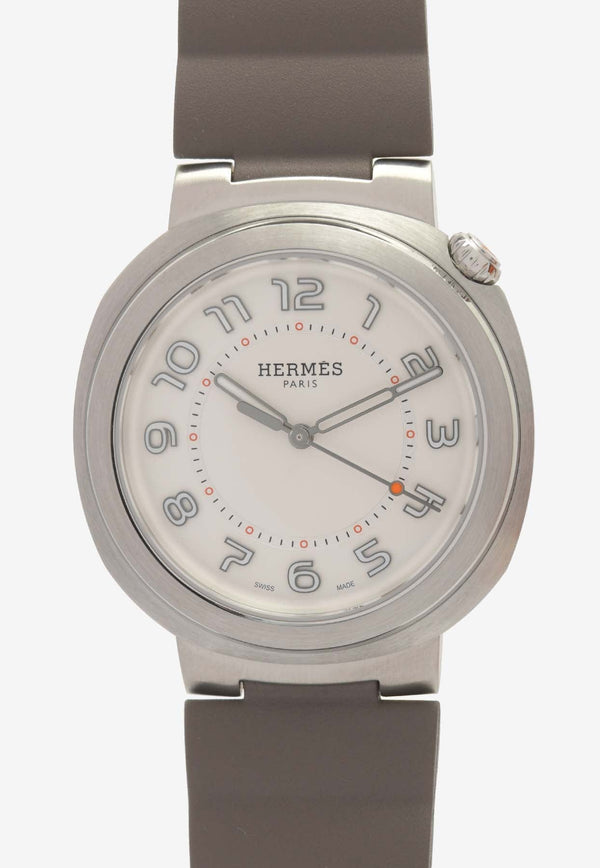 Large Hermès Cut 36mm Watch with Gris Etain Rubber Strap