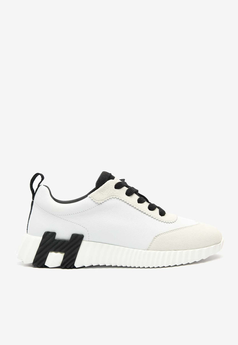 Bouncing Low-Top Sneakers in White Sport Goatskin and Suede
