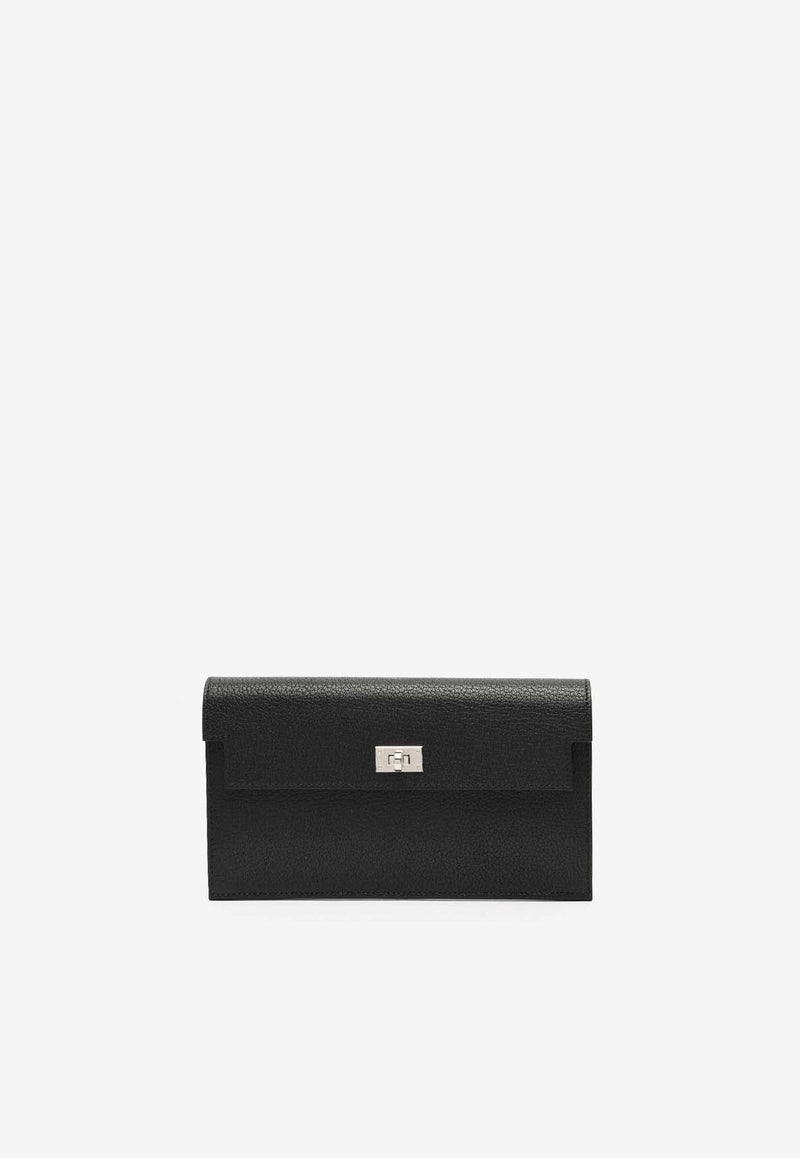 Kelly Pocket Long Wallet in Black Chamkila Leather with Palladium Hardware