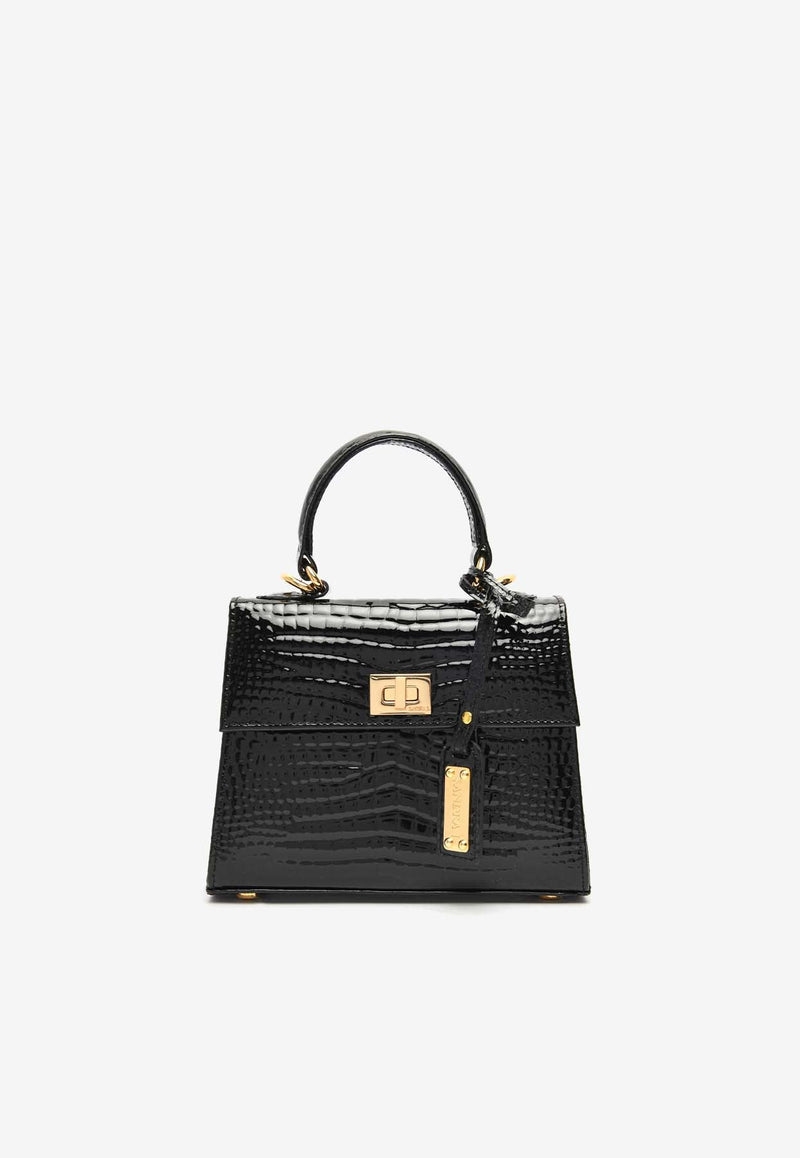 Micro Jackie Top Handle Bag in Croc-Embossed Leather