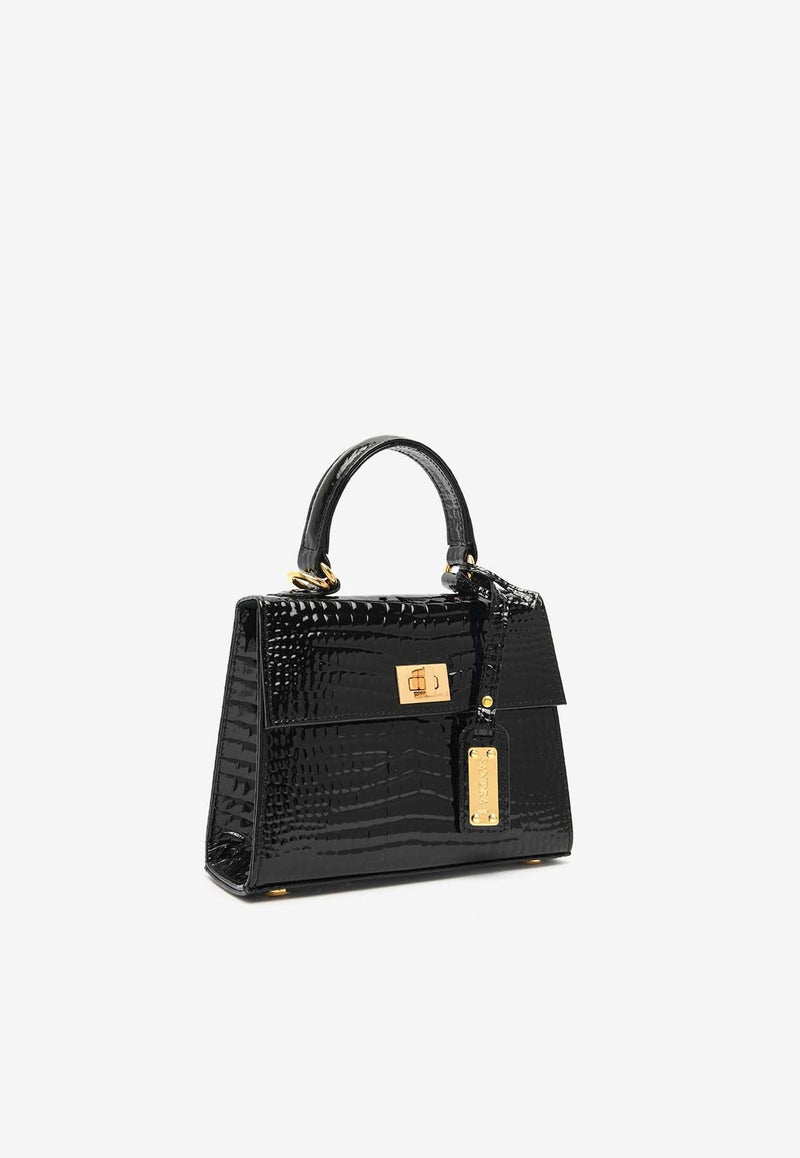 Micro Jackie Top Handle Bag in Croc-Embossed Leather