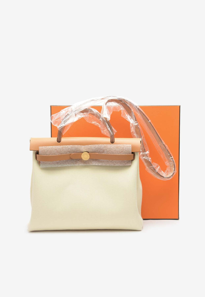 Herbag Zip Retourne 31 in Vanille Toile and Naturel Sable Hunter with Gold Hardware
