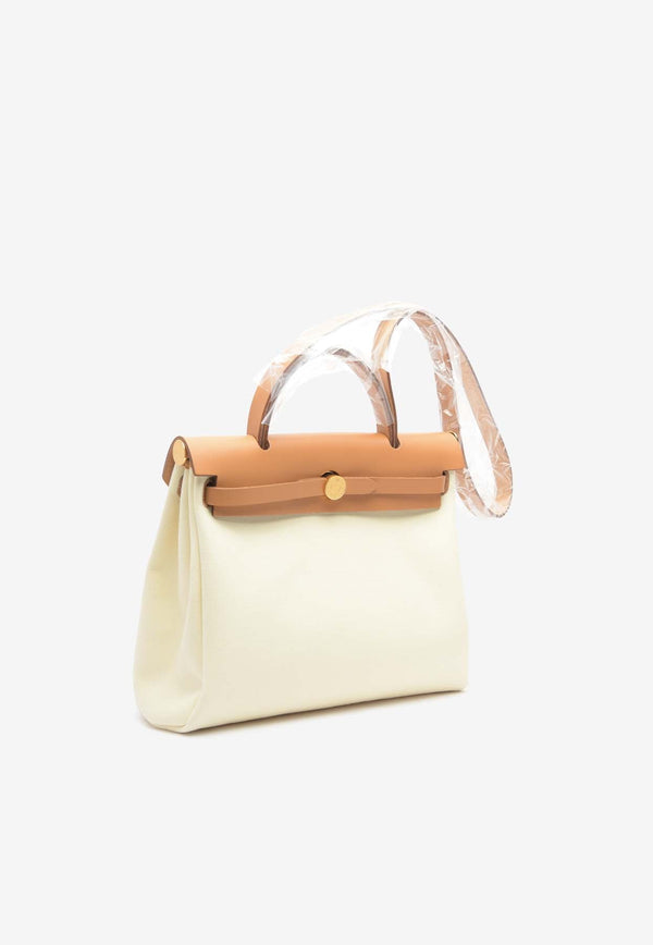 Herbag Zip Retourne 31 in Vanille Toile and Naturel Sable Hunter with Gold Hardware
