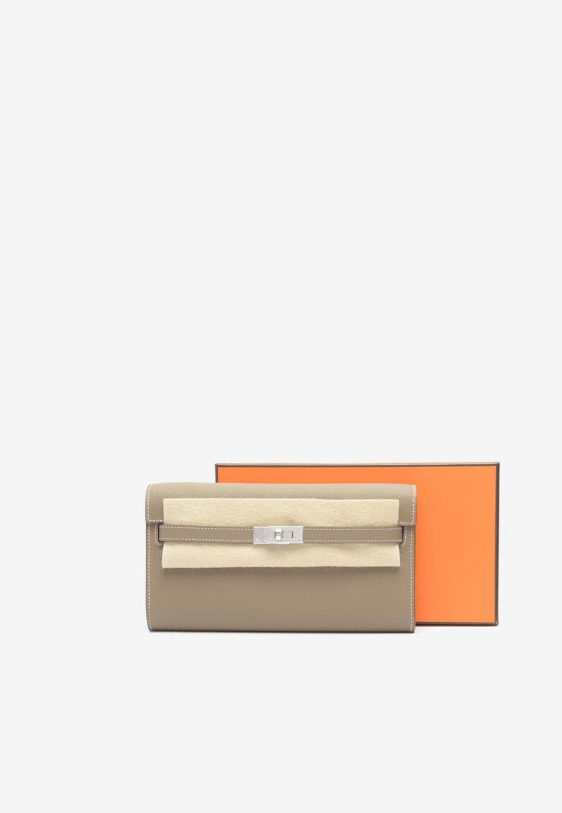 Kelly To Go Wallet in Etoupe Epsom Leather in Gold Hardware