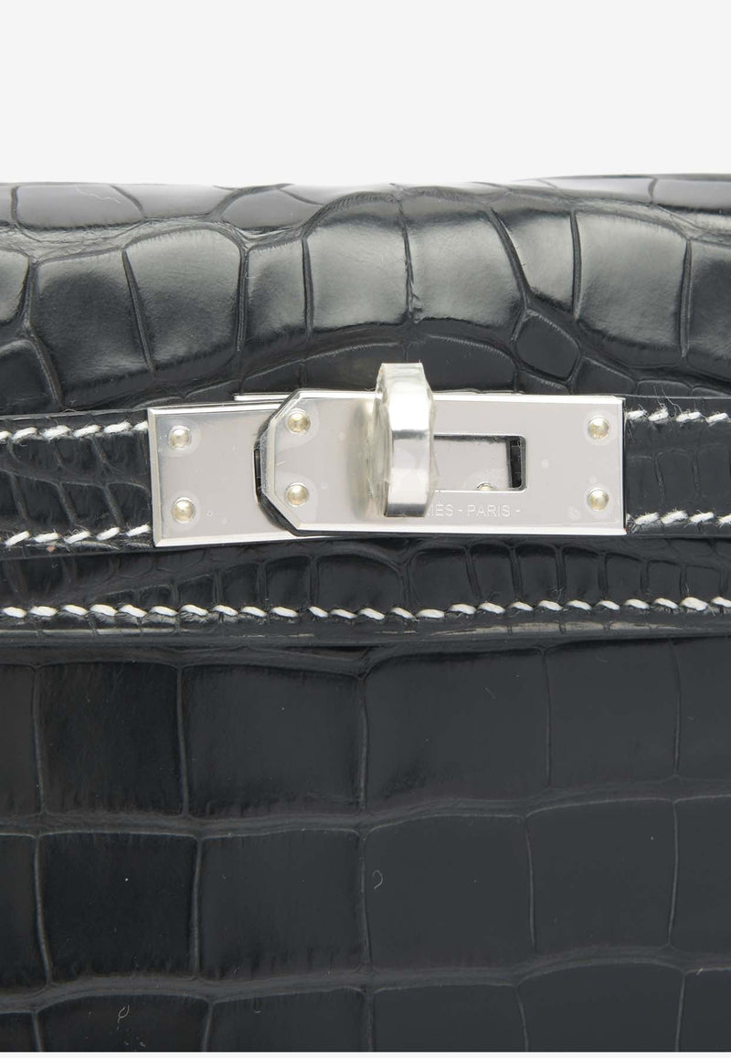 Mini Kelly 20 Verso in Black Matte Alligator and Gris Perle with Palladium Hardware