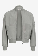 Rib-Trim Bomber Jacket with Leather Details