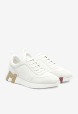 Bouncing Low-Top Sneakers in White Mesh and Suede