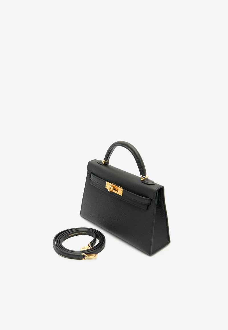 Mini Kelly 20 Sellier in Black Epsom Leather with Gold Hardware