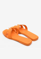 Oran H Cut-Out Sandals in Orange Sunset Epsom Leather