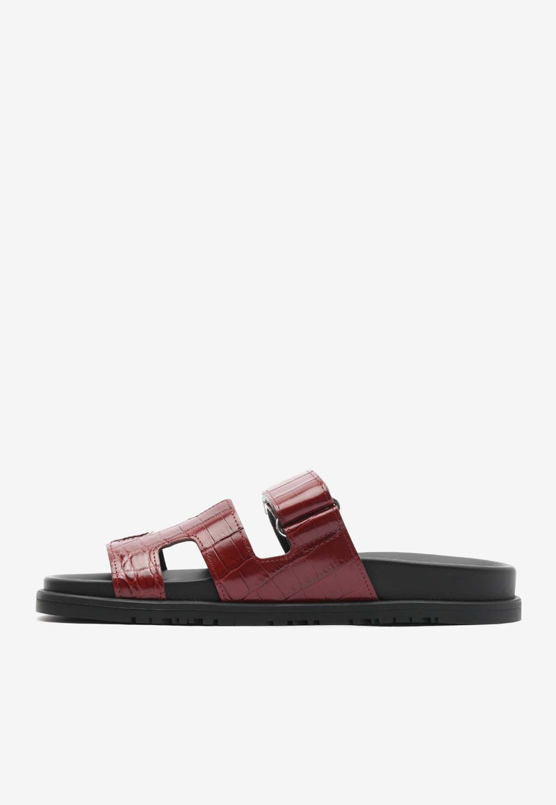 Chypre Sandals in Rouge Vif Shiny Nilo Crocodile