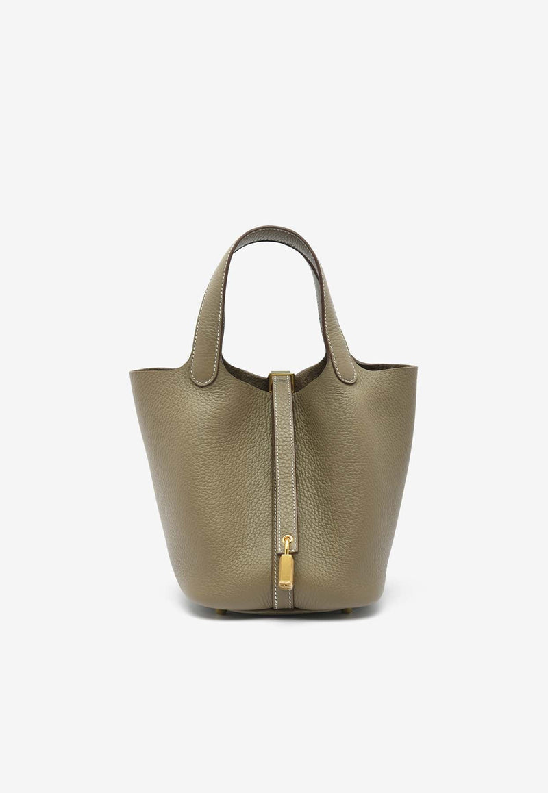 Picotin 18 in Etoupe Clemence Leather with Gold Hardware