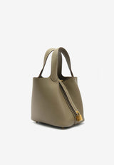 Picotin 18 in Etoupe Clemence Leather with Gold Hardware