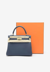 Kelly 25 Retourne in Bleu Navy Togo Leather with Gold Hardware