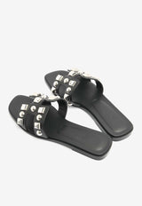 Oran H Cut-Out Sandals in Black Calfskin and Medor Studs