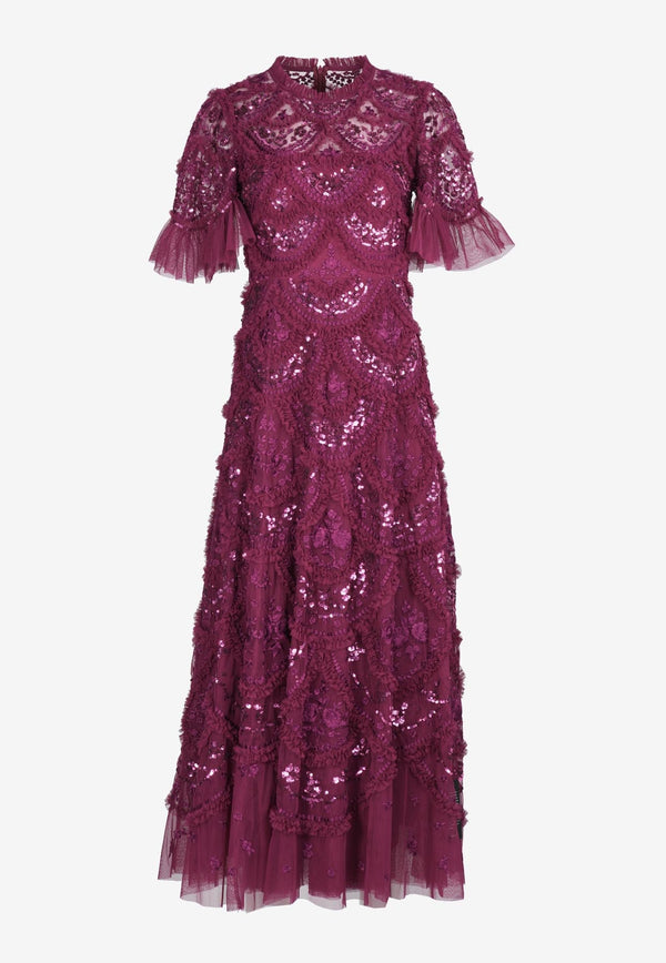 Sequin-Embellished Ruffle Gown