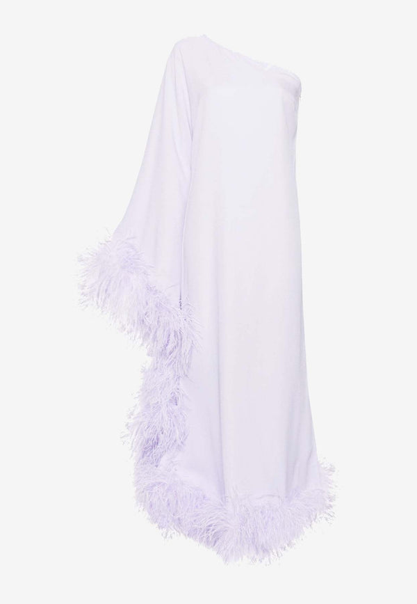 Balear One-Shoulder Feathered Maxi Dress