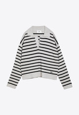 Logo Embroidered Striped Polo Sweater