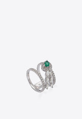 Dual-Band Ring in White Gold, Diamonds and Emerald