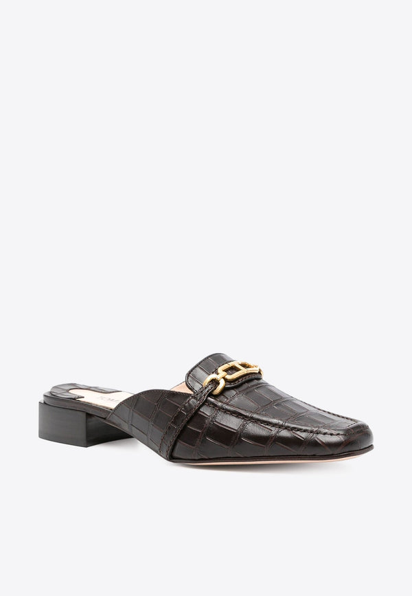 Whitney Croc-Embossed Leather Slippers