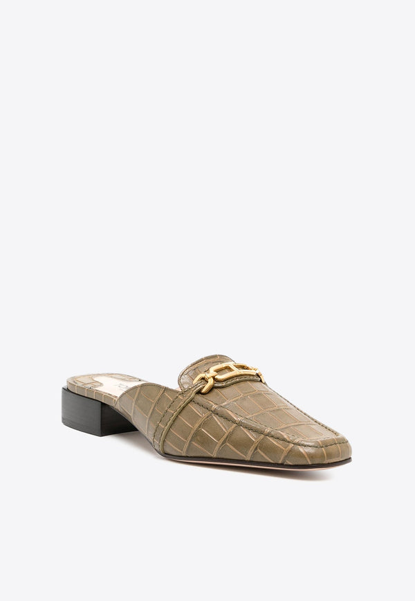 Whitney Croc-Embossed Leather Slippers