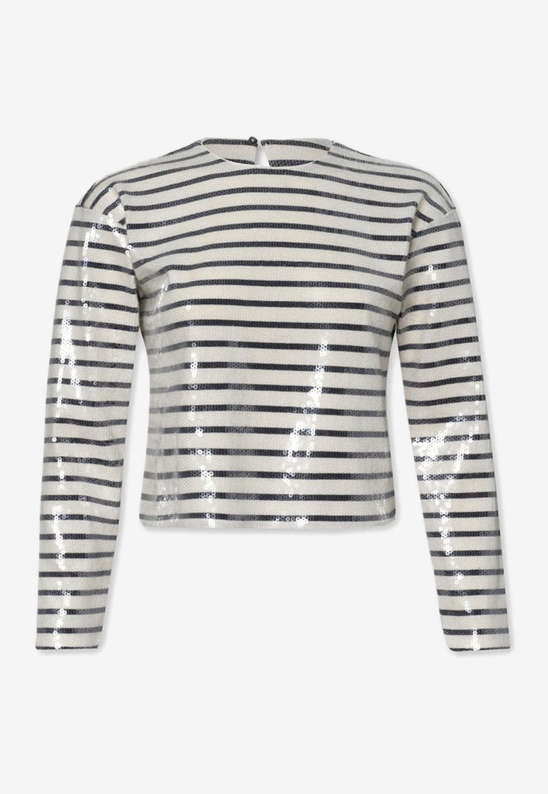 Striped Sequin Crewneck Top