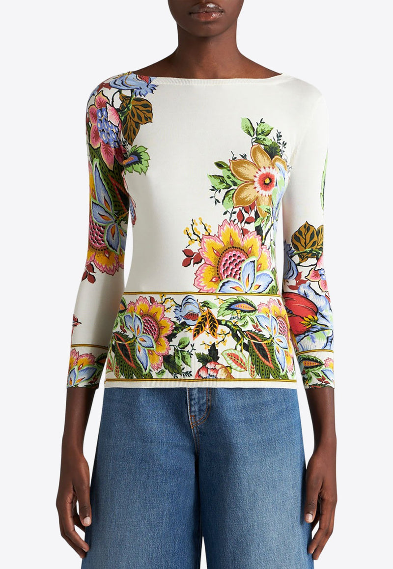 Floral Jacquard Sweater in Silk Blend