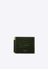 Croc-Embossed Leather Bi-Fold Bill Clip Wallet