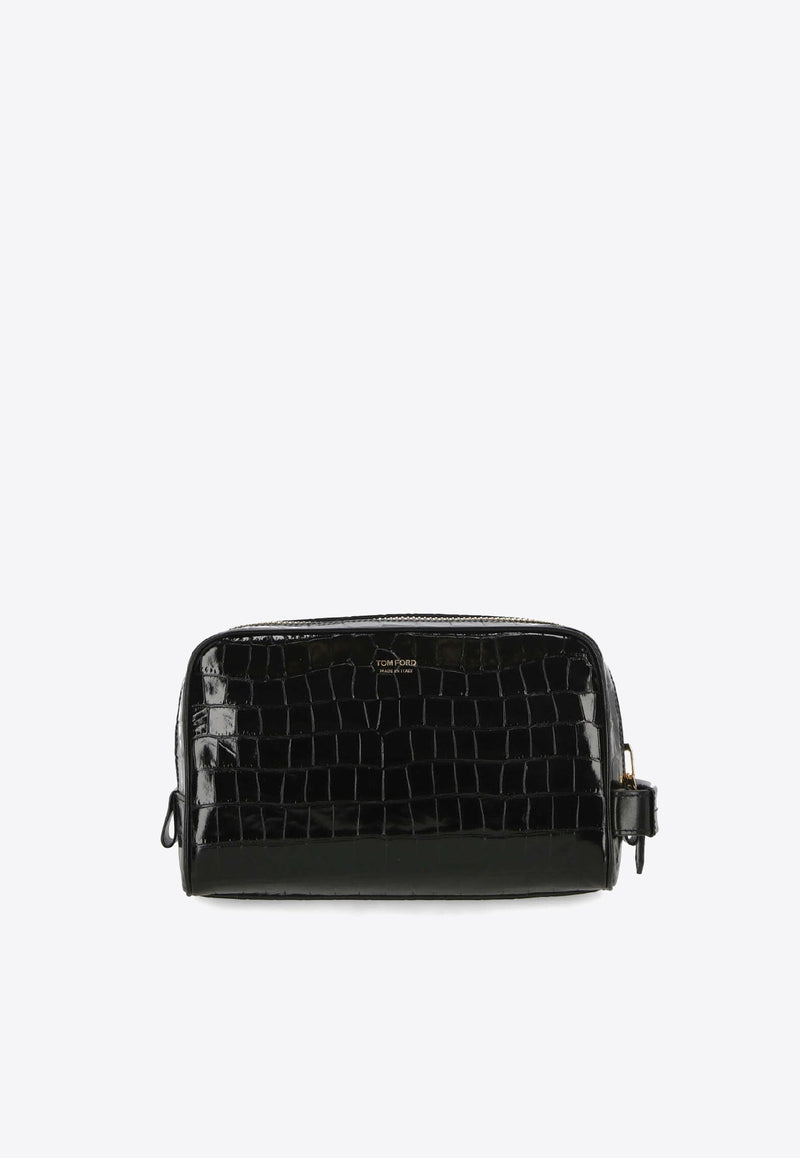 Croc-Embossed Leather Wash Bag