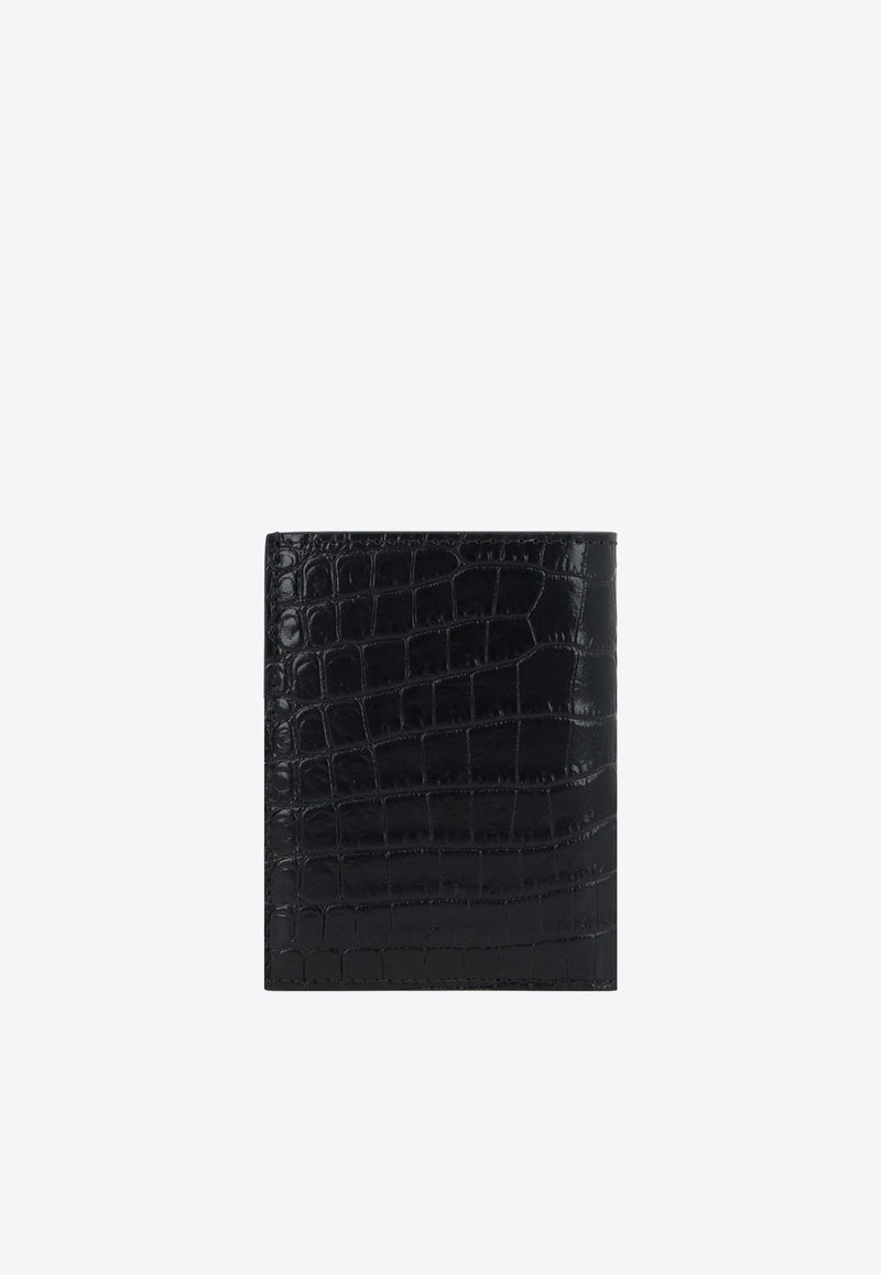 Croc-Embossed Leather Bi-Fold Cardholder