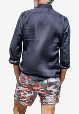 All-Over Mexican Heads Camo Swim Shorts in Navy Orange