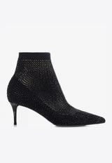 Gilda 60 Crystal Studded Ankle Boots in Leather and Mesh