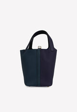 Picotin Lock 18 Tote in Vert Cypress, Blue Nuit and Black Clemence with Gold Hardware