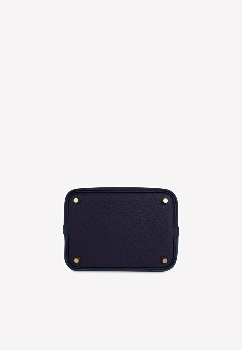 Picotin Lock 18 Tote in Vert Cypress, Blue Nuit and Black Clemence with Gold Hardware