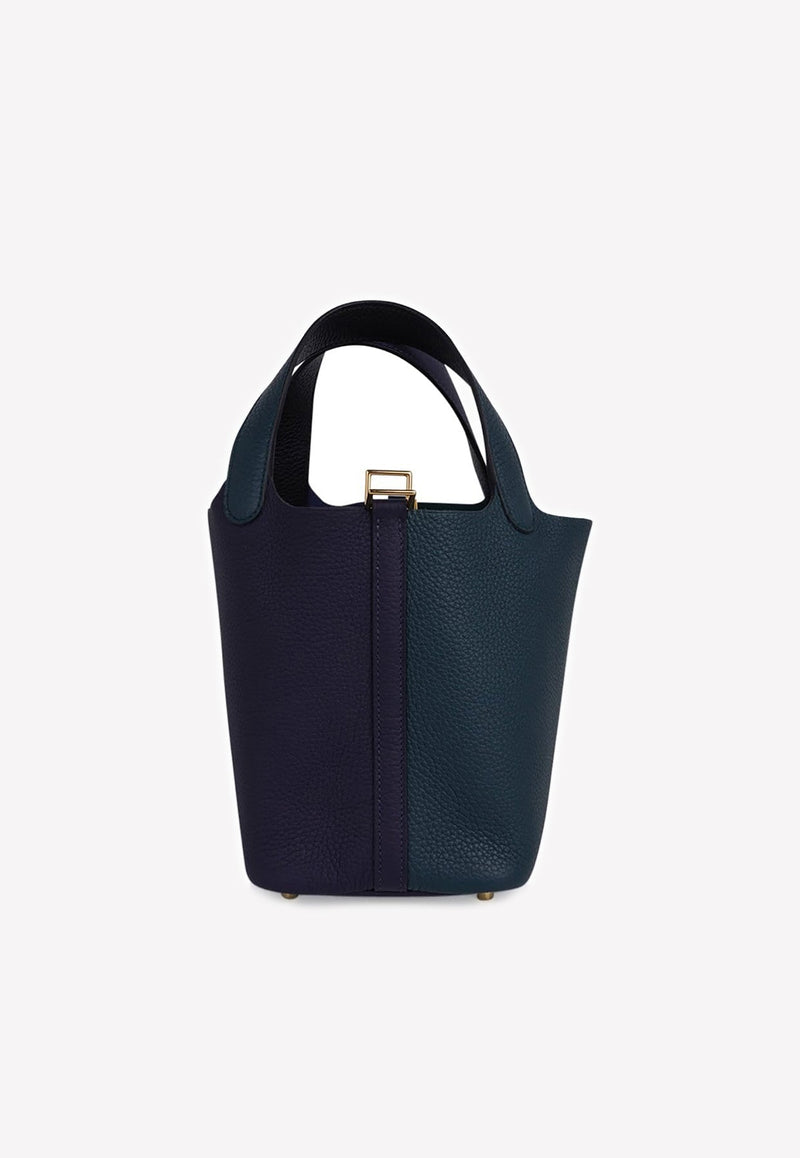 Picotin Lock 18 Tote in Vert Cypress, Blue Nuit and Black Clemence with Gold Hardware