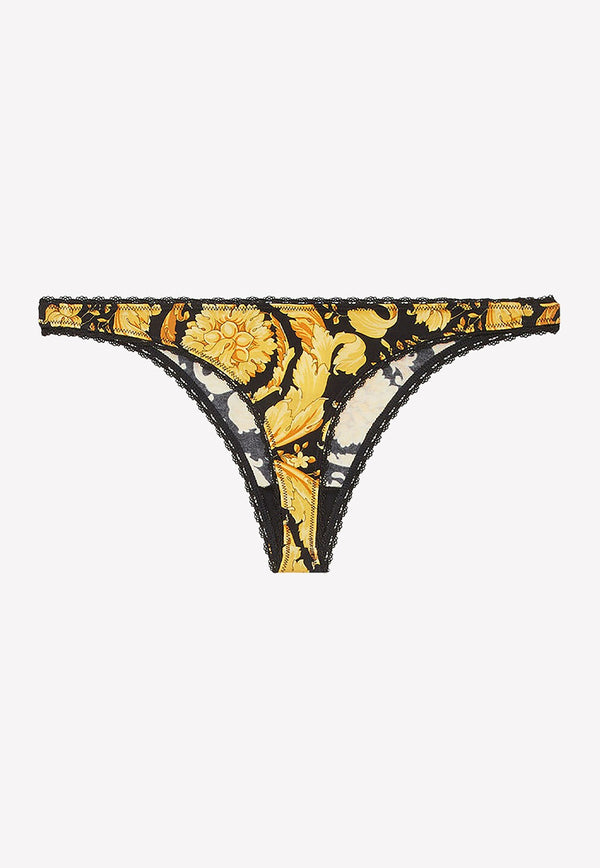 Barocco Print Lace-Trimmed Thong