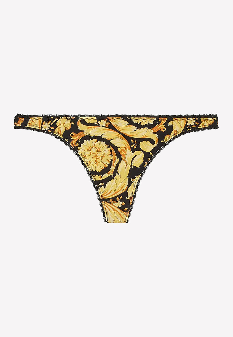 Barocco Print Lace-Trimmed Thong