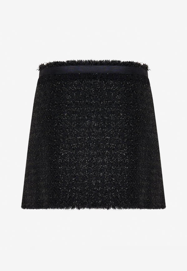 Frayed Tweed Wrap Mini Skirt