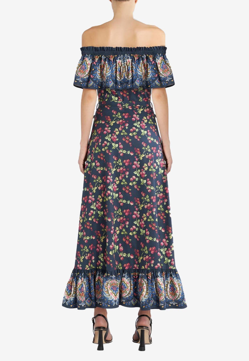 Berry Print Off-Shoulder Maxi Dress