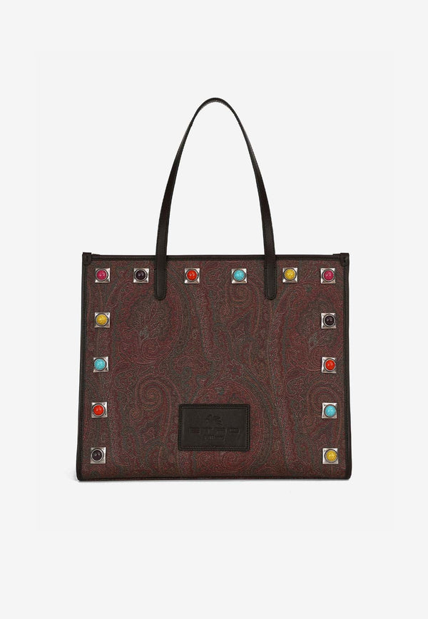 Medium Paisley Shopping Bag with Stone Embellishment