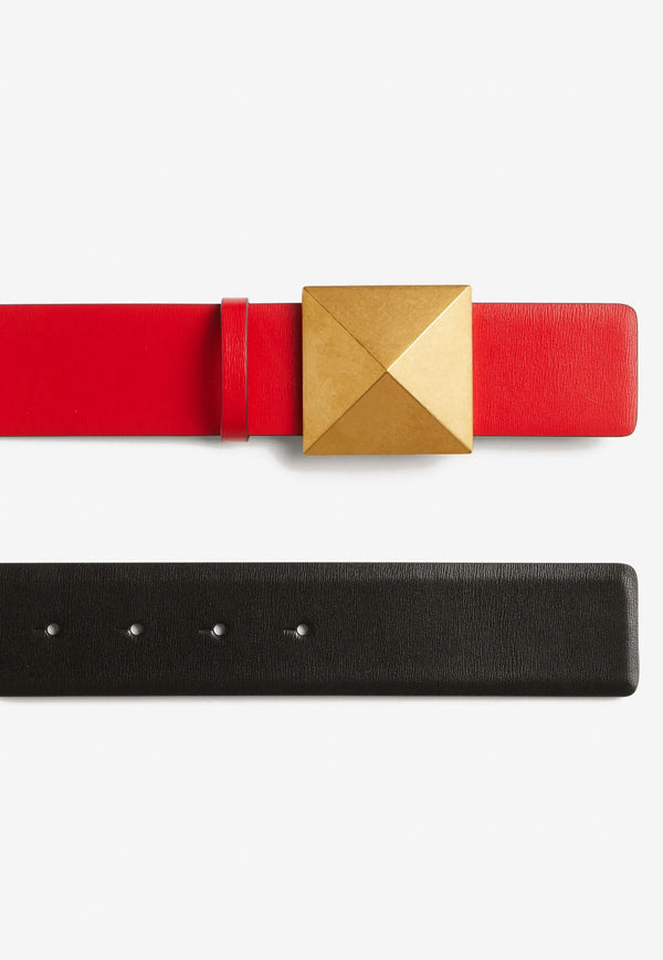 One Stud Reversible Belt in Shiny Calf Leather