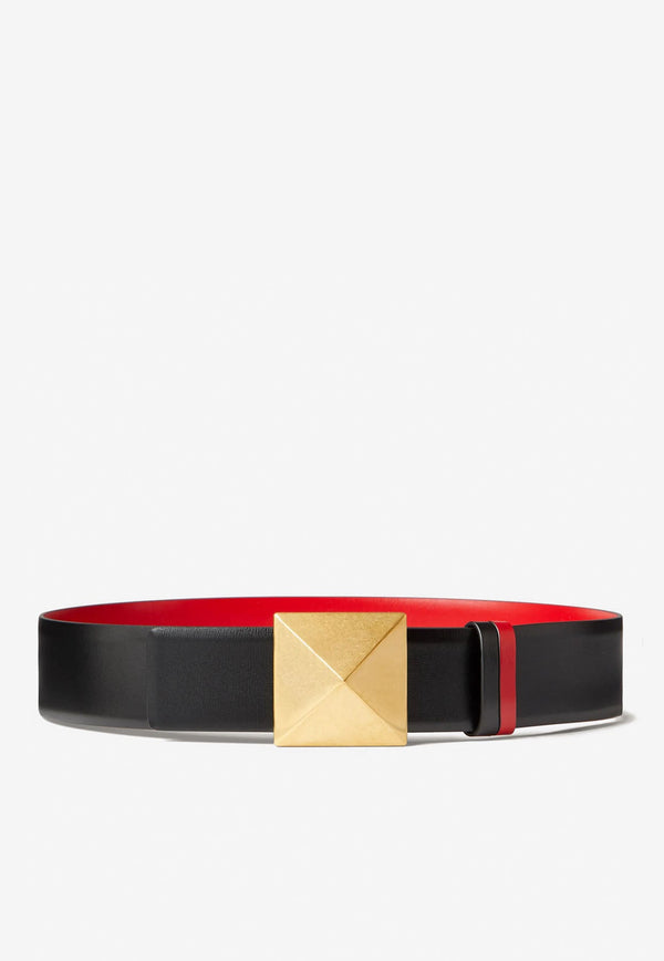 One Stud Reversible Belt in Shiny Calf Leather