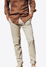 Tartane Straight-Leg Casual Pants with Folded Hem