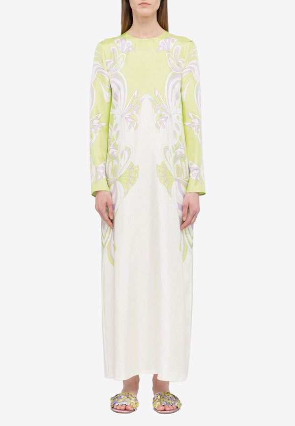 Farfelle Print Silk Twill Maxi Dress