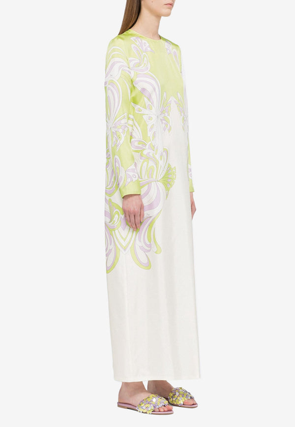 Farfelle Print Silk Twill Maxi Dress