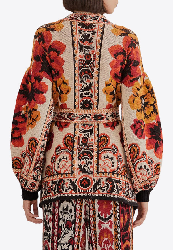Winter Tapestry Belted Knit Cardigan