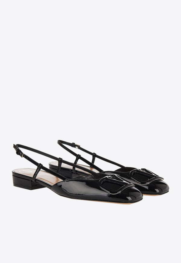 VLogo Slingback Flat Pumps in Patent Leather