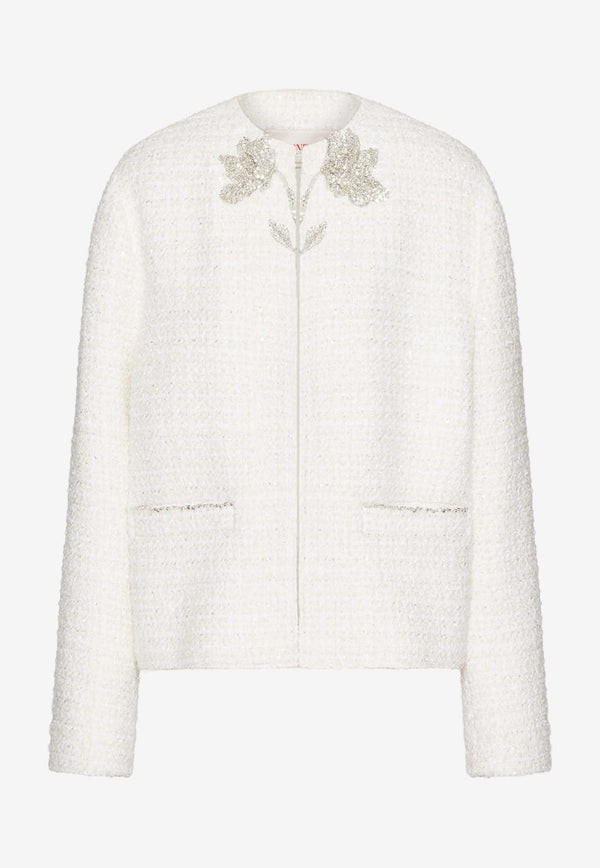 Floral Embroidered Glaze Tweed Jacket