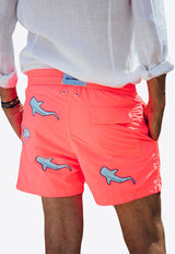 All-Over Shark Embroidery Swim Shorts