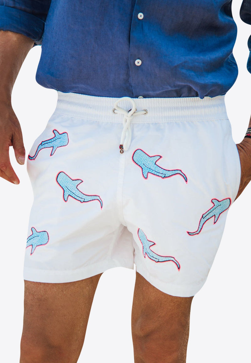 All-Over Shark Embroidery Swim Shorts