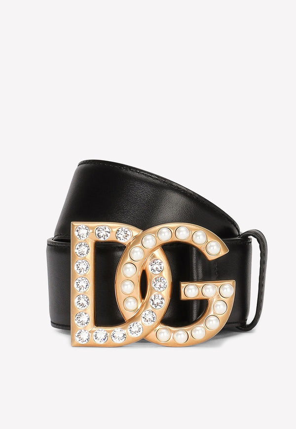 Rhinestones and Pearls Embellished DG Logo Belt